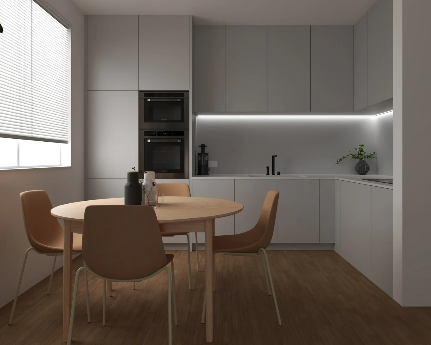 A compact kitchen and dining area (illustrative)