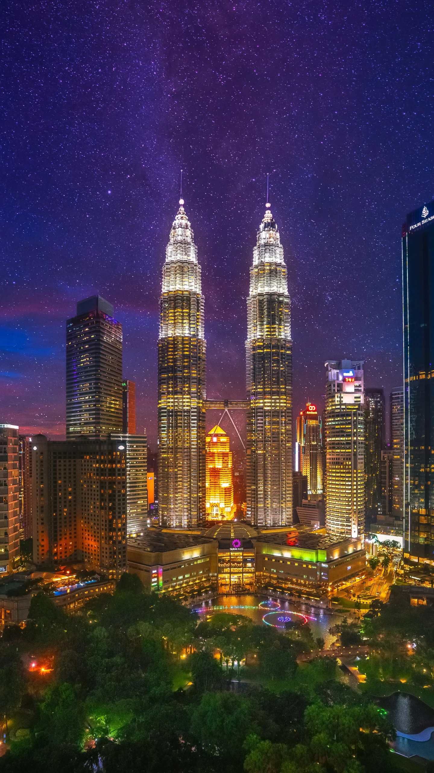 Illuminated Petronas Twin Towers in KLCC